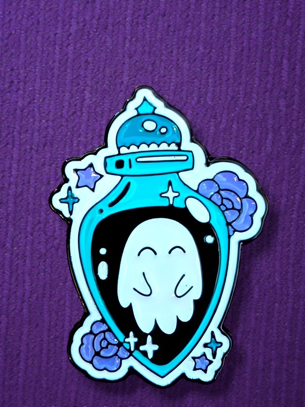 Blue Ghost Bottle Enamel Pin 👻 Cute Halloween Accessory